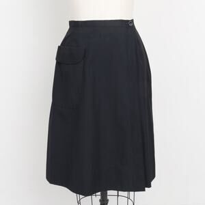 Vintage 1970s Black Knee Length Cotton Wrap Skirt XS